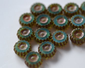 Dark Turquoise Picasso Wheel Beads. 10