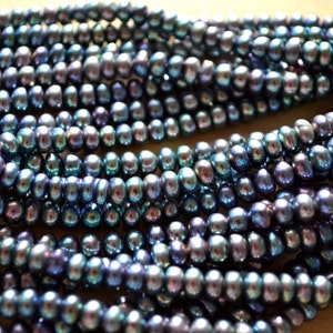 Wunderschöne blaue Knopf Iris Süsswasserperlen FULL STRAND 6 mm