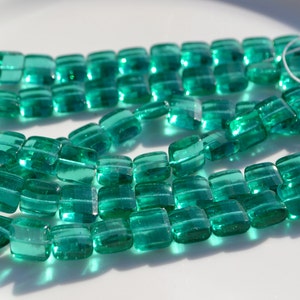 Teal Green Fire Polish Square Czech Glass Beads  12