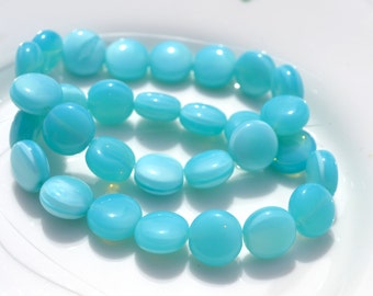 Light Turquoise Puff Coin Beads  15