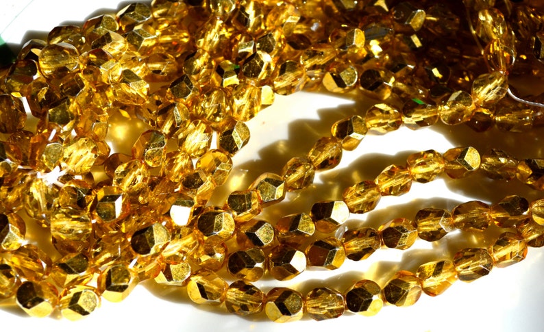 Bright GOld 8mm Faceted Nugget Czech Glass Beads 25 image 1
