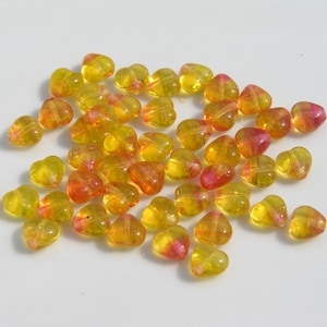 Sunset Yellow and Orange 6mm Heart Beads   PRESSED GLASS   25