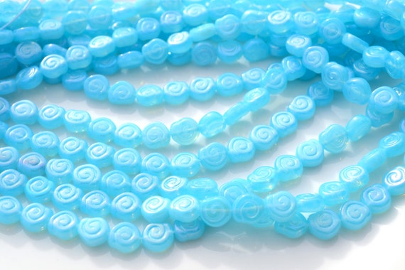 Blue Opal Snail Coin Czech Glass Beads  25