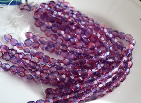 FUSCHIA Faceted Round Fire Polished Czech Glass Beads 6MM 50 AMETHYST