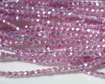 Orchid Pearl 3mm Faceted Fire Polish Czech Glass Round Beads   50