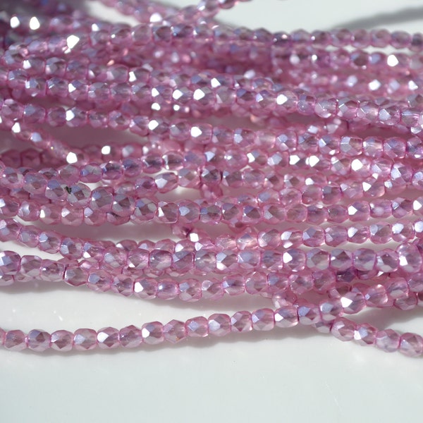 Orchid Pearl 3mm Faceted Fire Polish Czech Glass Round Beads   50