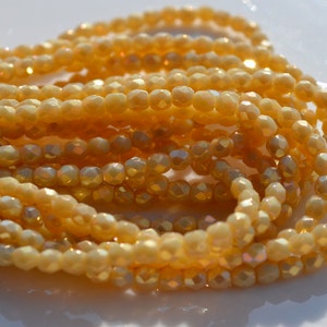 Antique Beige 3mm Luster Fire Polish Czech Glass Round Beads  50
