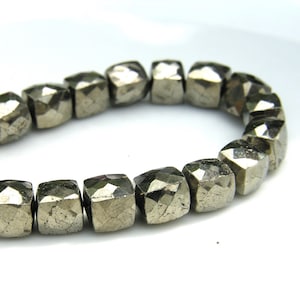 AAA Quality Pyrite Faceted 7mm Cube Beads  4