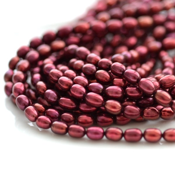 Cranberry Red Rice Freshwater Pearl Beads  FULL STRAND