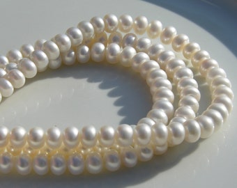 Beautiful 6mm White Button Freshwater Pearl Beads  FULL STRAND