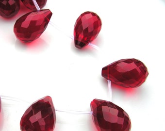 Crimson Red Glass Faceted Briolette Pendant Bead