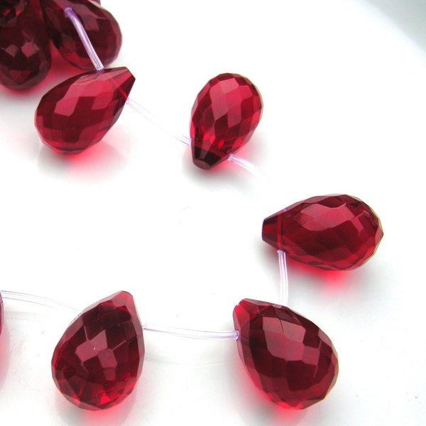 Crimson Red Glass Faceted Briolette Pendant Bead