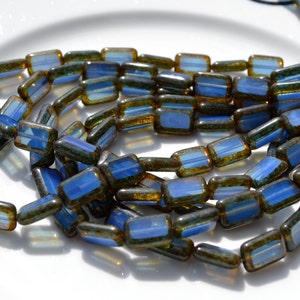 Ink Blue 12x8mm Rectangle Czech GLass Beads  12