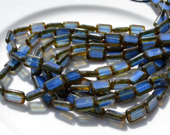 Ink Blue 12x8mm Rectangle Czech GLass Beads  12