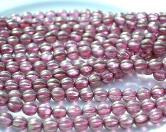 Cherub Dusty Pink 8mm Melon Czech GLass Beads  25