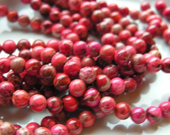 Red Pink Impression Jasper 8mm ROund Beads   26 Beads