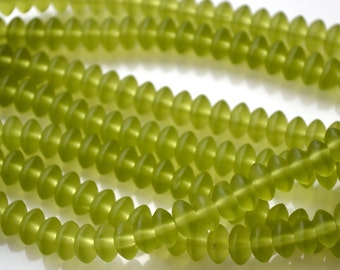 Peridot Green Frosted 8x4mm Rondelles  8 inch strand