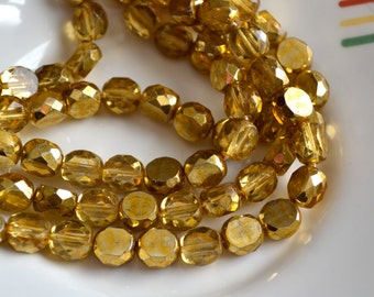 Old Gold 10mm Faceted Fire Polish Coin Beads  25