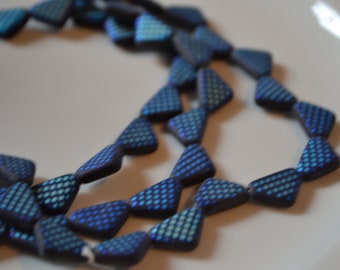 Matte Black with Blue Peacock Triangle Beads  25
