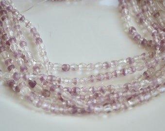 Lavender and Clear 4mm Faceted Fire Polish Round Beads  50