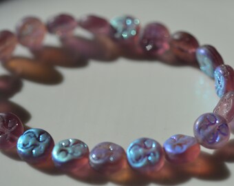 Matte Purple AB Moon Face 9mm Glass Beads. 10