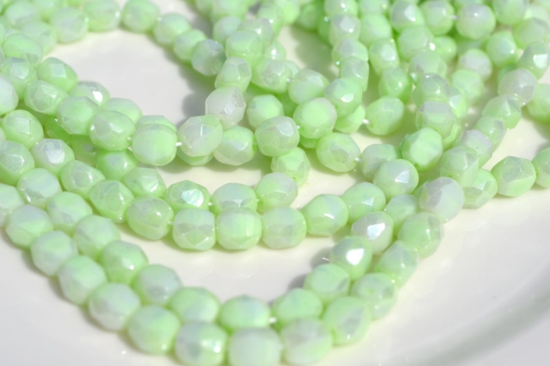 Pale Mint Green 6mm Faceted Flattened Round Czech Glass Beads 25 image 1
