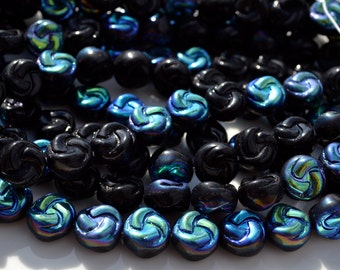 Black AB Knot 11mm Coin Czech Glass Beads 15