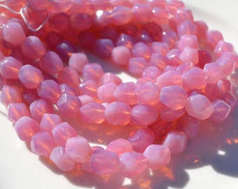 Milky Pink 10mm Nugget Czech Glass Beads  25