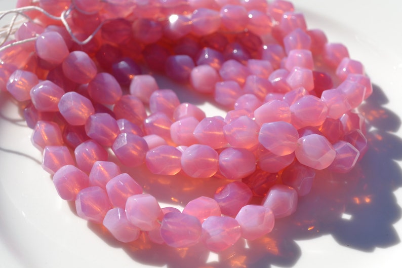 Milky Pink 10mm Nugget Czech Glass Beads 25 image 1