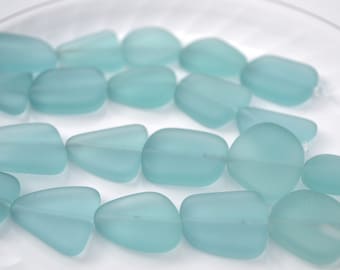 Aqua Flat Nugget Frosted Glass Beads  5
