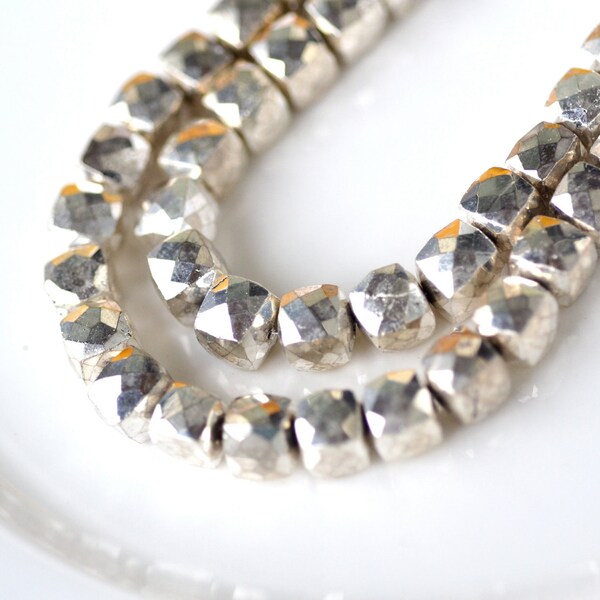 Gorgeous Silver Pyrite Faceted Cube Beads    4