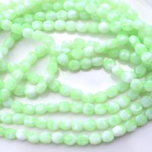 Spring Green and White 6mm Facetd Coin Czech Glass Beads  25