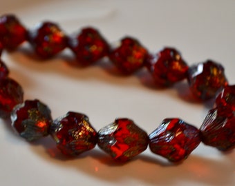 Ruby Picasso Large Bicone Beads  6