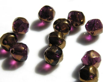 Deep Purple and Bronze 8mm Round Faceted Czech Glass Beads  25