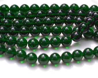 Dark Emerald Green 10mm Smooth Czech Glass Beads. 25