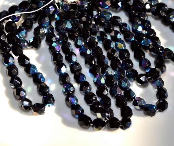 Jet AB 25 6mm Czech Glass Firepolish Beads