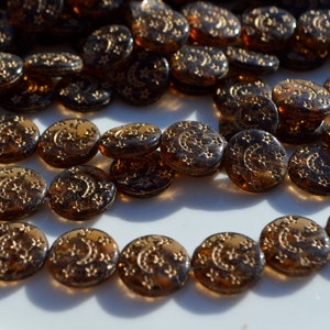 Dark Brown Moon and Stars 12mm Coin Beads  30
