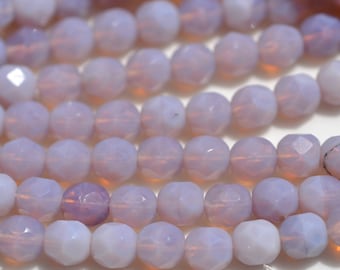 Milky Light Amethyst 6mm Faceted Czech Glass Beads  25