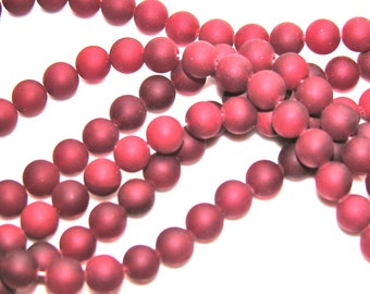 Cranberry Red 8mm Frosted Glass Round beads  8 inch strand