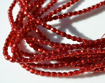 Ruby Pearl 3mm Faceted Fire Polish Czech Glass Beads   50