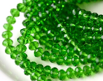 Christmas Green Faceted Crystal Rondelle Beads  50