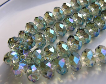 Stunning 12x8mm Faceted Aqua Celsian Crystal Rondelles    6   SPRING 2011