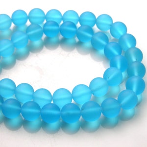 Turquoise 8mm Frosted Round Glass Beads  8 inch strand