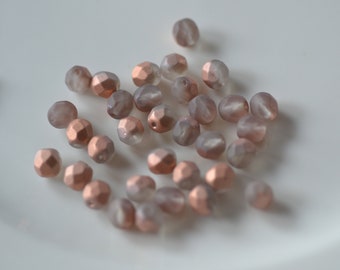 Smoke and Copper Matte 6mm Round Faceted Fire Polish Beads. 25