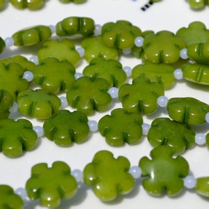 Green Jade Flower Beads  15mm   8