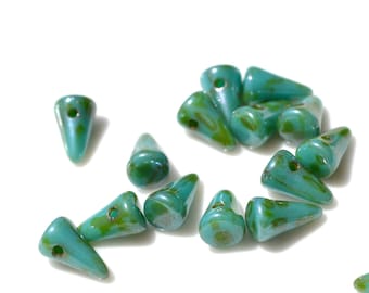 Turquoise Luster Baby Spike Czech GLass Beads    12
