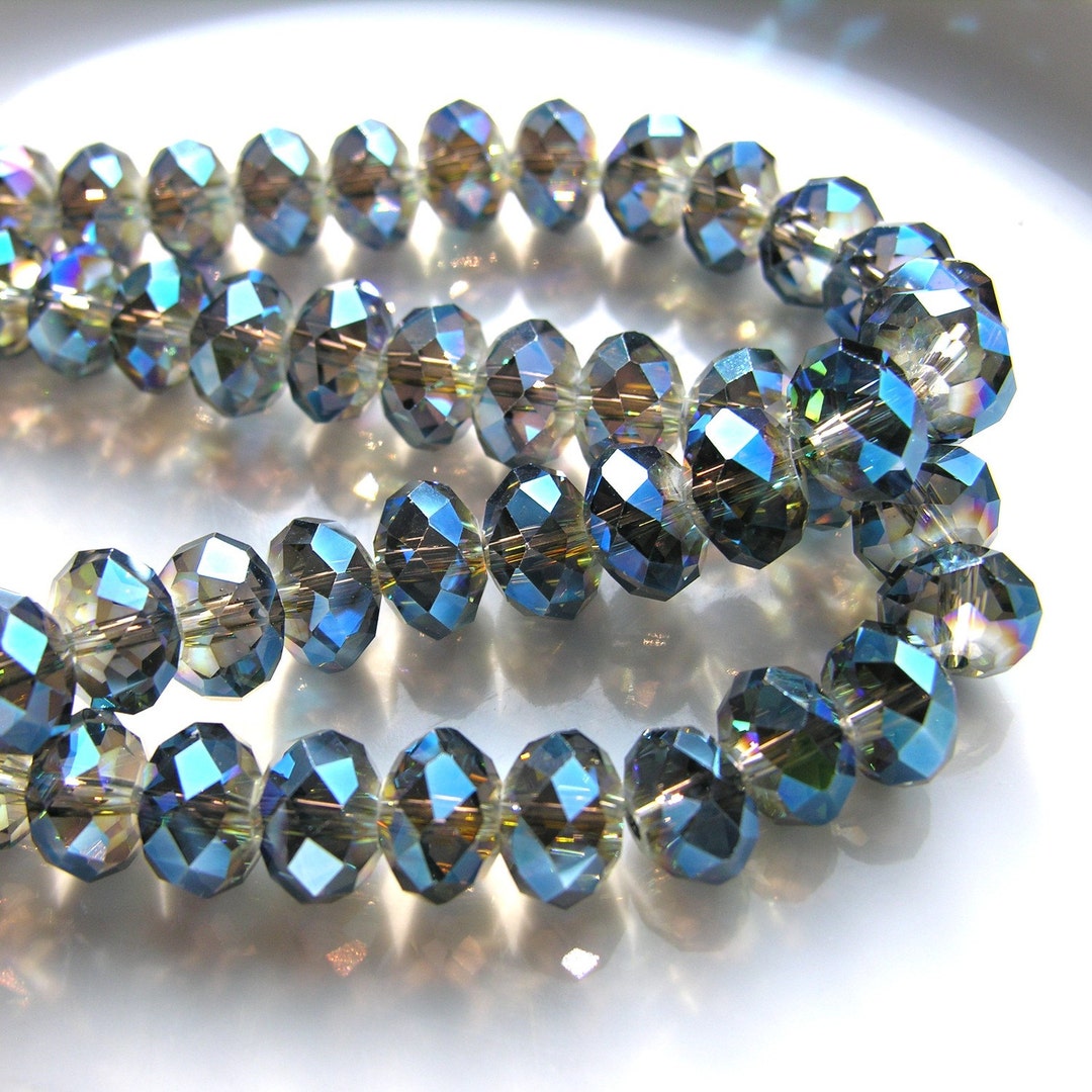 Metallic Blue 12mm Faceted Crystal Rondelle Beads 6 - Etsy