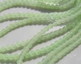 Spring Green Frosted 4mm Round Beads   8 inch strand