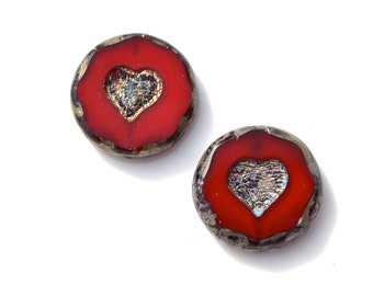 Red Opal Carved Heart Coin Beads   2