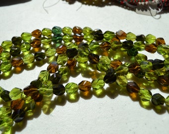 Dark Amber and Green Medley Chunky 10mm Nugget Czech Glass Beads  25